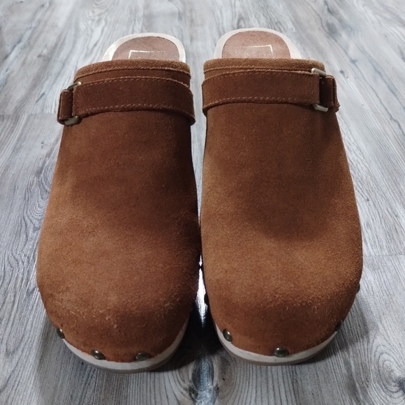 Gap Brown Suede Studded Wood Heel Clogs Women's Size 8.5 - Picture 2 of 5